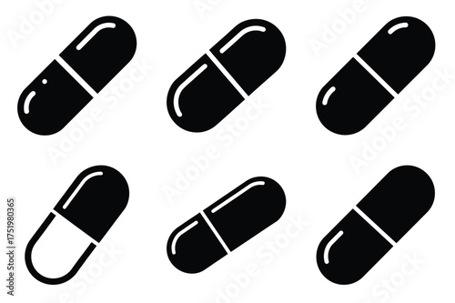 Medicine capsule silhuette vector icon set