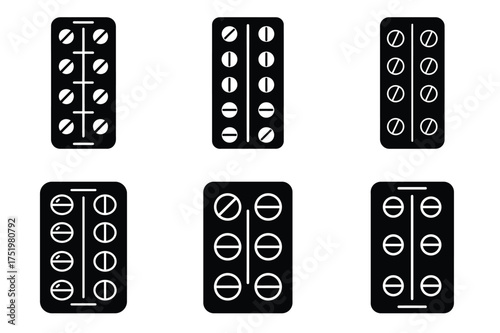 Pill blister pack silhuette vector icon set