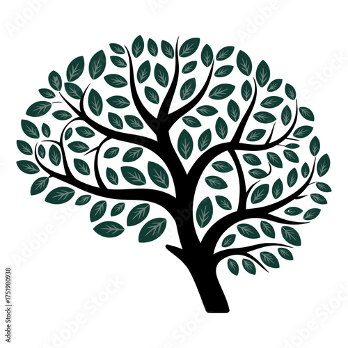 black silhouette of a brain shaped like a leafy tree symbolizing growth and knowledge