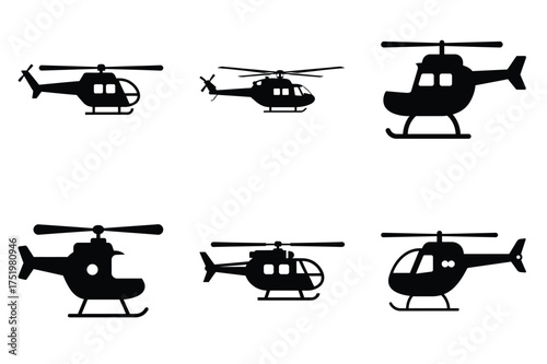 Rescue helicopter silhuette vector icon set