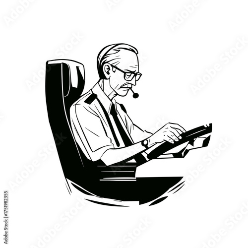 Bus driver. Bus driver simple black and white line art vector logo