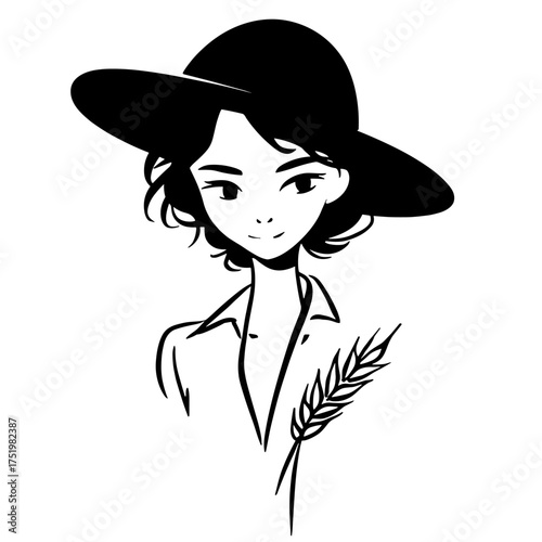 Farmer. Farmer simple black and white line art vector logo