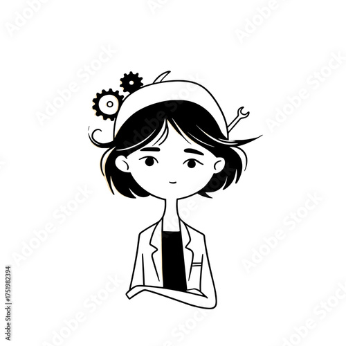 Engineer. Engineer simple black and white line art vector logo