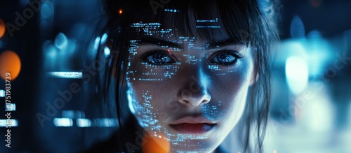 Wallpaper Mural Cyberpunk Woman with Digital Overlay Torontodigital.ca