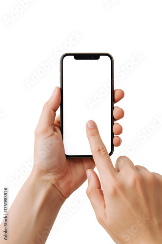 Smartphone in hand with blank screen mockup