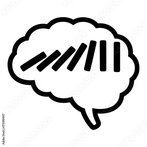 black silhouette vector of brain with falling domino effect symbolizing stress, reaction, and mental impact