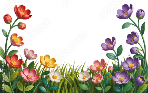 Vibrant flower border bursting with color, perfect for invitations, greeting cards, and spring-themed designs, evokes joy