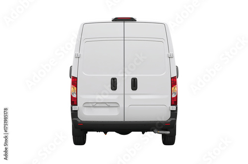 Rear View of White Cargo Van on Black