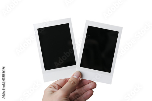 Hand Holding Two Blank Polaroid Frames Mockup