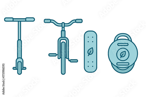 Eco-friendly personal transportation devices like scooter bicycle skateboard and electric unicycle