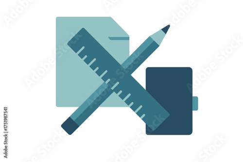 Minimalist pencil and ruler crossed over a document symbolizing design and planning