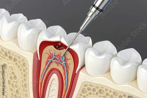 Root canal treatment, endodontic therapy, tooth anatomy, 3d illustration render