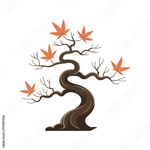Bonsai Tree Vector with Japanese Maple Leaves Artistic Zen Minimalist