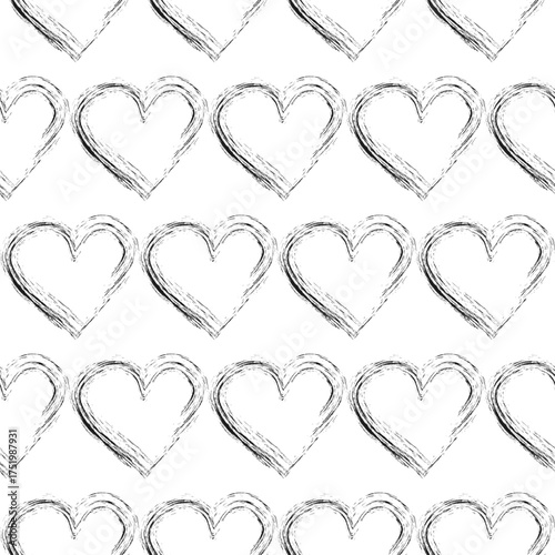 Vector seamless pattern with hand-drawn hearts. Suitable for printing, wallpaper, packaging, cards, web design, scrapbooking, and stickers.