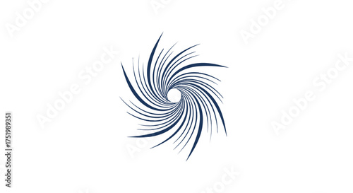 Dynamic blue swirling vortex graphic design element with abstract curved lines and central void