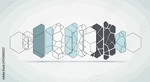 Abstract Hexagonal Mosaic: Geometric Shapes in Blue, White, and Gray Tones