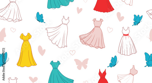 A whimsical collection of pretty dresses and butterflies.