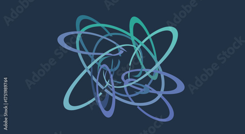 Chaotic abstract composition of swirling blue, purple, and teal elliptical ribbons.