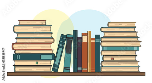 A diverse collection of books arranged on a shelf.