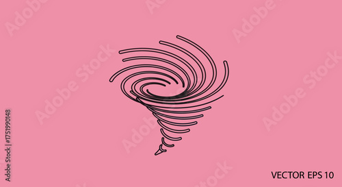 Black Line Art Tornado Illustration on Pink Background