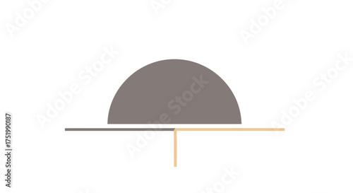 Minimalist grey semicircle and beige lines form abstract mushroom graphic