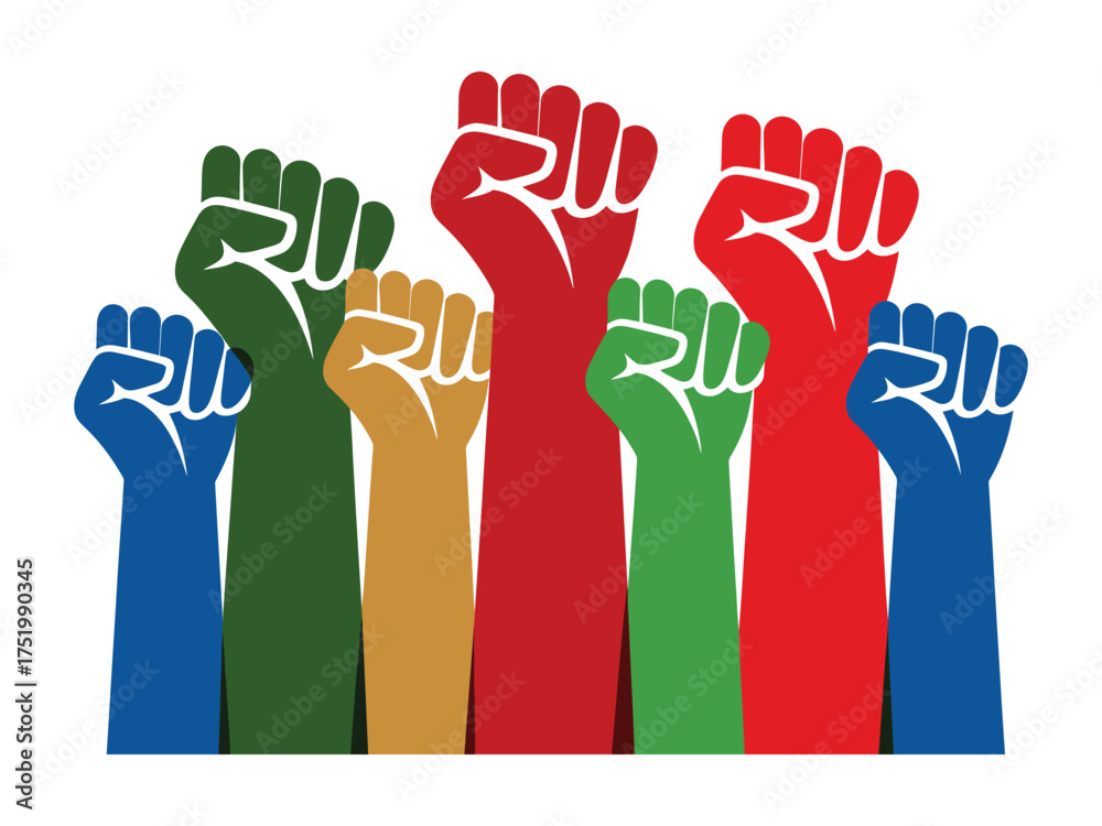 Fototapeta premium Diverse Fists Raised in Solidarity and Protest