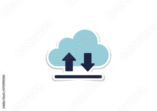 Graphic icon of cloud computing, showcasing secure online data transfer with clear arrows for efficient upload, download, and seamless digital file synchronization services