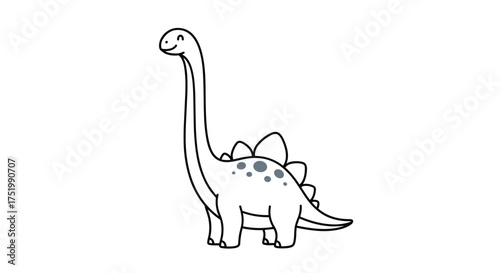 A simple outline drawing of a cute dinosaur with a long neck and plates on its back.