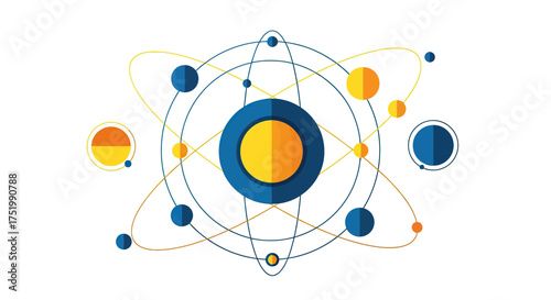 Abstract Atomic Structure with Orbiting Electrons and Nucleus