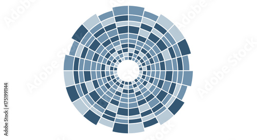 Circular Mosaic Pattern with Blue Tones and Central Void