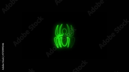 neon spider icon silhouette isolated in animation on black background.4k animation video Perfect for futuristic tech designs, horror themes, digital  and sci 