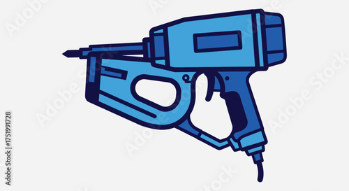 Stylized blue electric nail gun illustration with a bold outline and corded design.