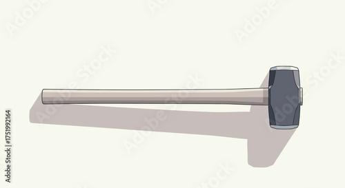 Vector Illustration of a Heavy Sledgehammer with Wooden Handle.