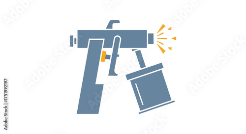 Stylized Blue and Orange Spray Gun Icon with Spray