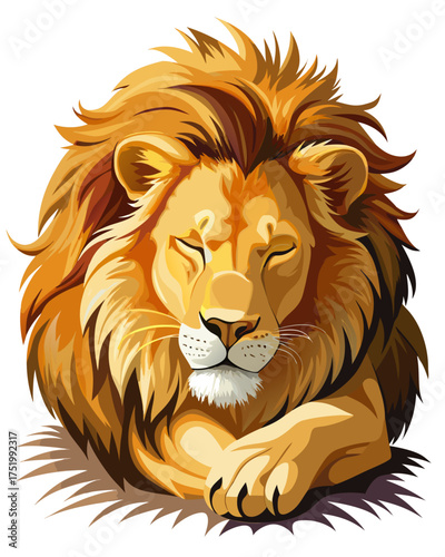 Lion,sleeping , real print Style, white background