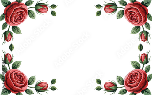 Elegant red roses frame design perfect for invitations, greeting cards, announcements, weddings, and romantic occasions