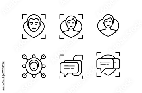 This vector icon pack features a collection of face recognition icons, including face detection, facial recognition, and biometric identification