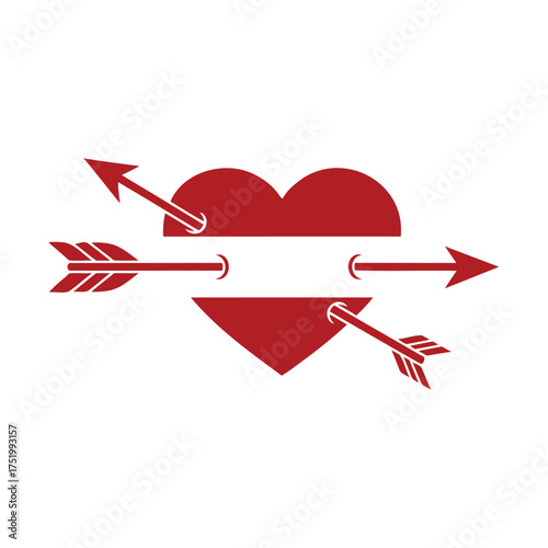 Red heart pierced by three arrows on a white background Keywords: heart, love, romance, symbol