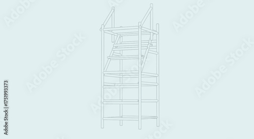 Detailed Line Drawing of a Wooden Structure with Multiple Levels