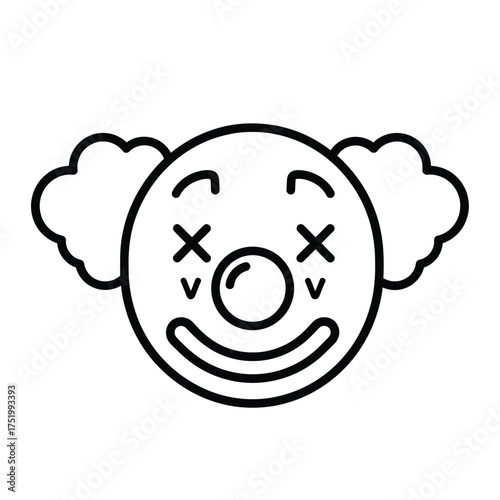 Simple Line Art Clown Face with Curly Hair and Red Nose icon symbol