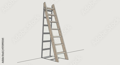 Leaning Wooden Ladder with Six Rungs Against Wall, Simple Design