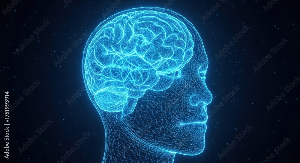 Obraz premium Digital human head with brain activity, artificial intelligence concept