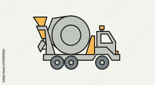 Vector Illustration of a Gray and Yellow Concrete Mixer Truck