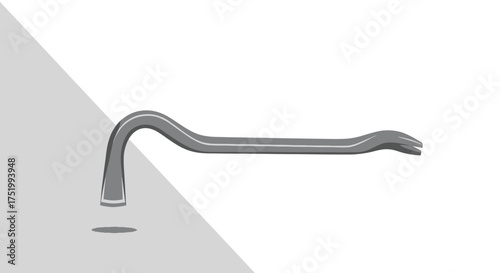 Grey metallic crowbar tool with bent and forked ends, flat illustration style, essential construction equipment