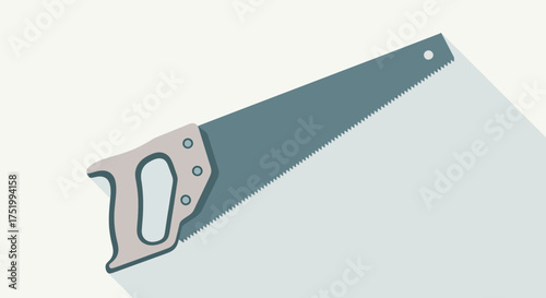 Classic hand saw with a sharp toothed blade and grey handle, depicted in a flat design vector style.