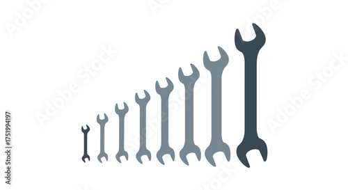 Gradient of Open-End Wrenches in Varying Sizes and Shades of Gray