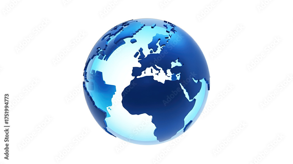 Fototapeta premium Global network concept with a 3D blue transparent Earth globe, ideal for international business, technology, and communication themes