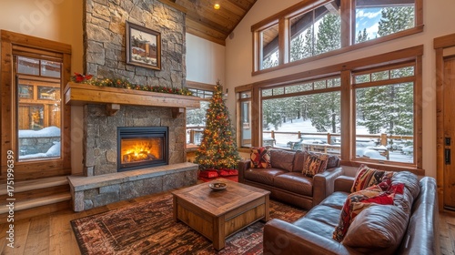 Snowy Mountain Home Living Room, Christmas Decor