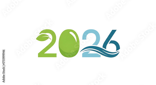 Wallpaper Mural The year 2026 is depicted with the number 2 featuring a green leaf and the number 6 incorporating blue waves. Torontodigital.ca