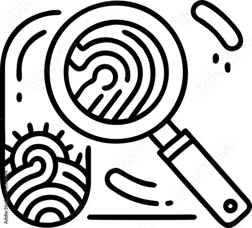 Clean line art forensic investigation icon representing evidence analysis and crime scene examination isolated on white background